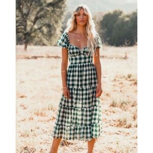 Mable gingham print backless midi dress